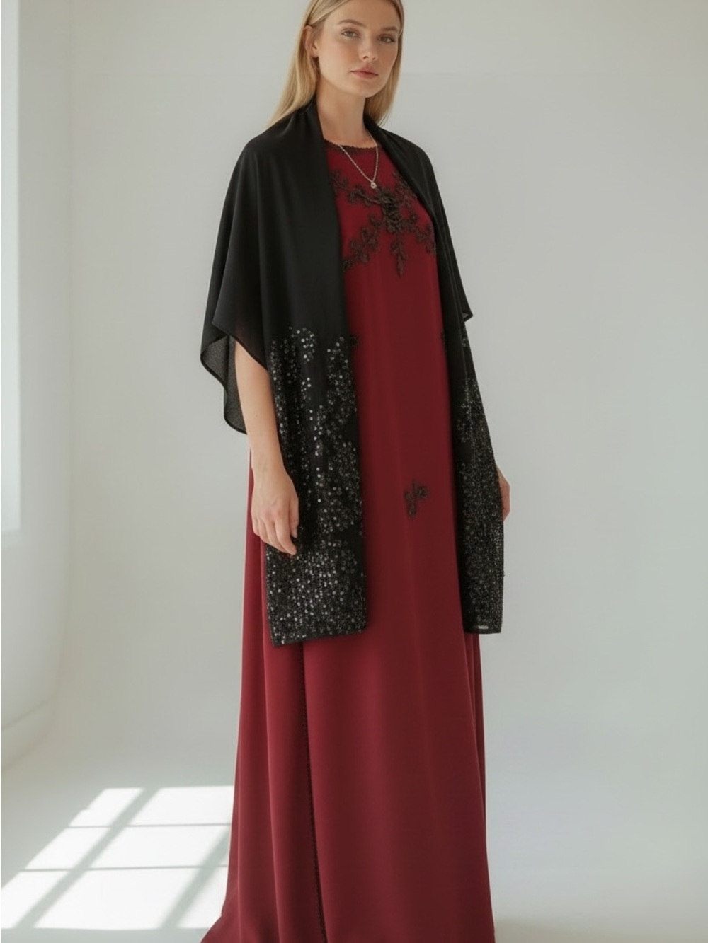 Vintage Elegant Black Scarf Sequence Design - Versatile Lightweight